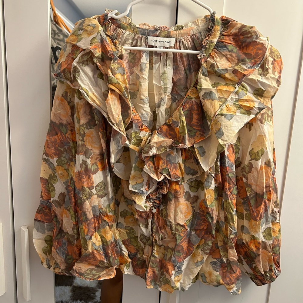 Something Navy Floral Ruffle Blouse